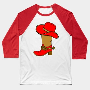 RED And Brown Cowboy Boot And Hat Baseball T-Shirt